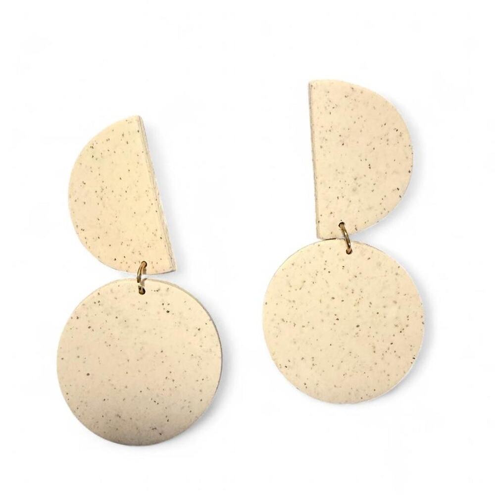 Cotton and Clay Co White Speckled Polymer Clay Earrings Gold Handmade